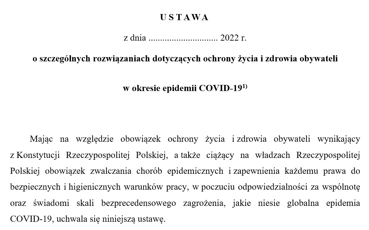Ustawa o szczególnych rozwiązaniach dotyczących ochrony życia i zdrowia obywateli w okresie epidemii COVID­‑19 1